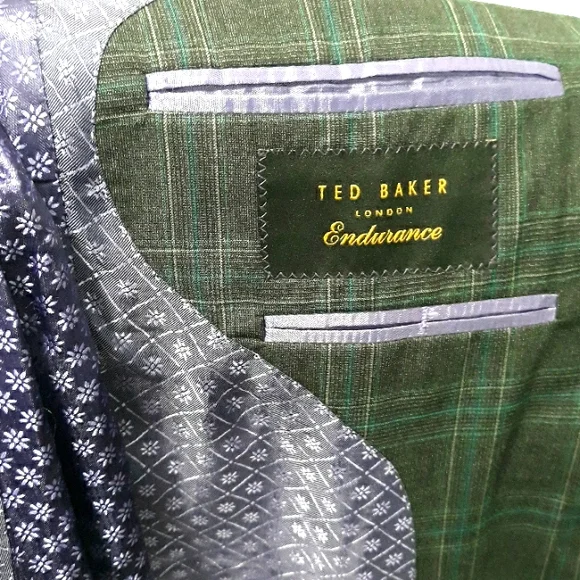 Ted Baker London grey wool sportcoat with turquoise stripes. Purple lining. 36R